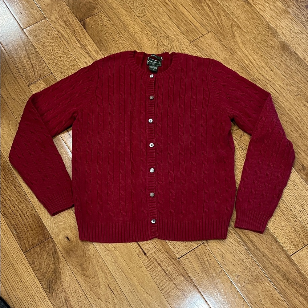 Eddie Bauer Rich Red Cable Knit Cardigan